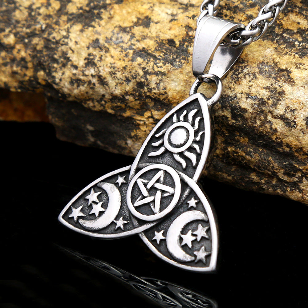 Sun Star Moon Stainless Steel Necklace Triple Moon Muse Pendant
