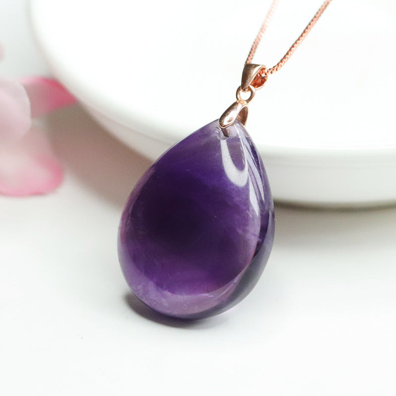 Amethyst Teardrop Silver Pendant — No Chain
