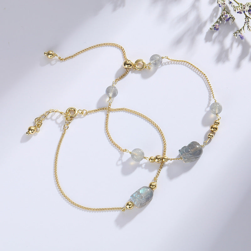 Lucky Crystal Moonstone Bracelet with Sterling Silver Needle