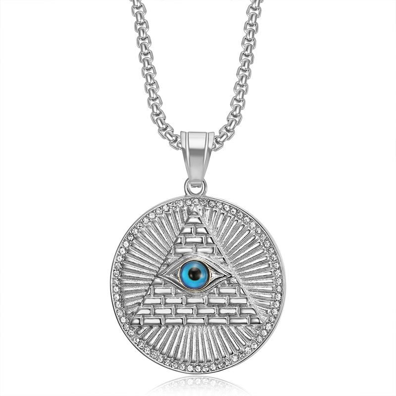 Planderful Everyday Genie Premium Hip Hop Eye Of God Pendant Necklace Stainless Steel Gold Plated