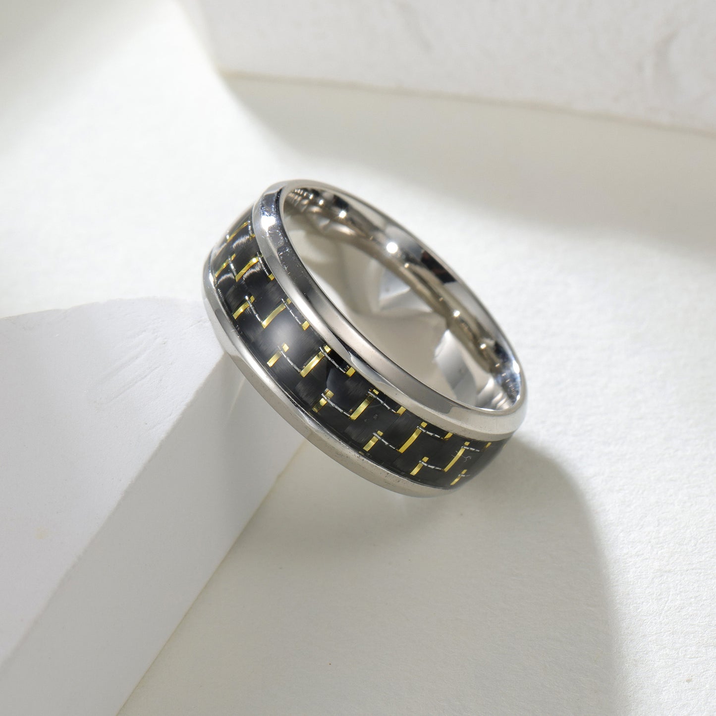 Planderful Everyday Genie Titanium Steel Ring For Men Unisex 8mm Blue Carbon Fiber Inverted Edge
