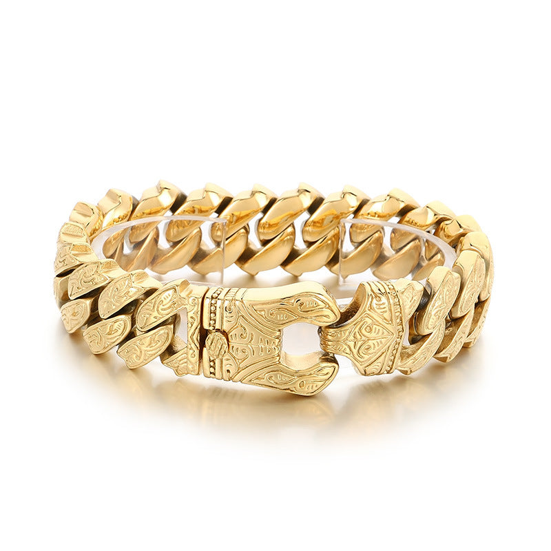 Planderful Mens Titanium Steel Bracelet Tang Grass Pattern