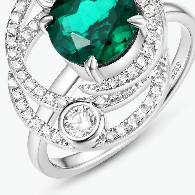 Planderful Jewelry Sterling Silver Lab Grown Emerald Ring Elegant High End Design