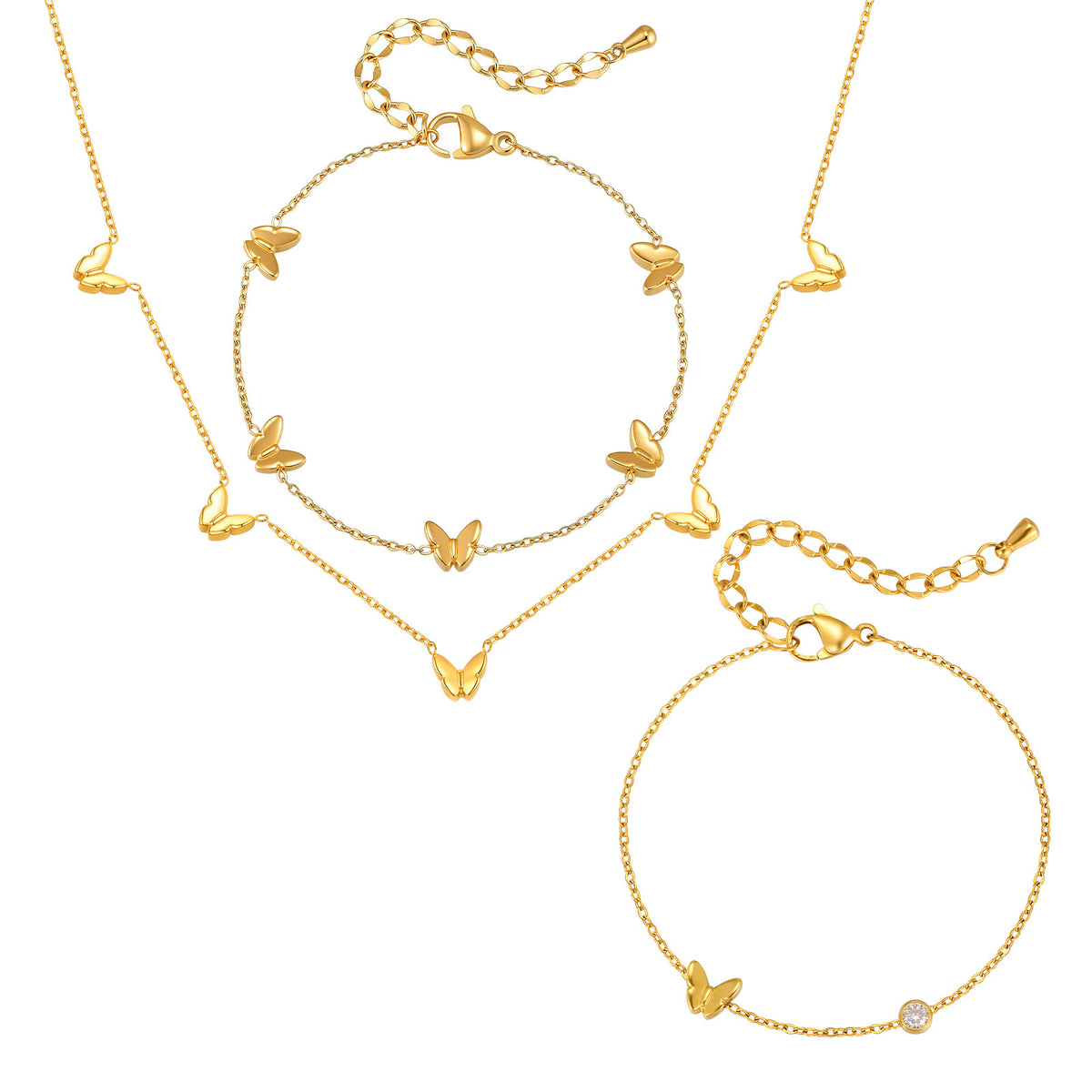 Stainless Steel Wind Delicate Sense Ladies Collarbone Chain Butterfly Necklace Gold