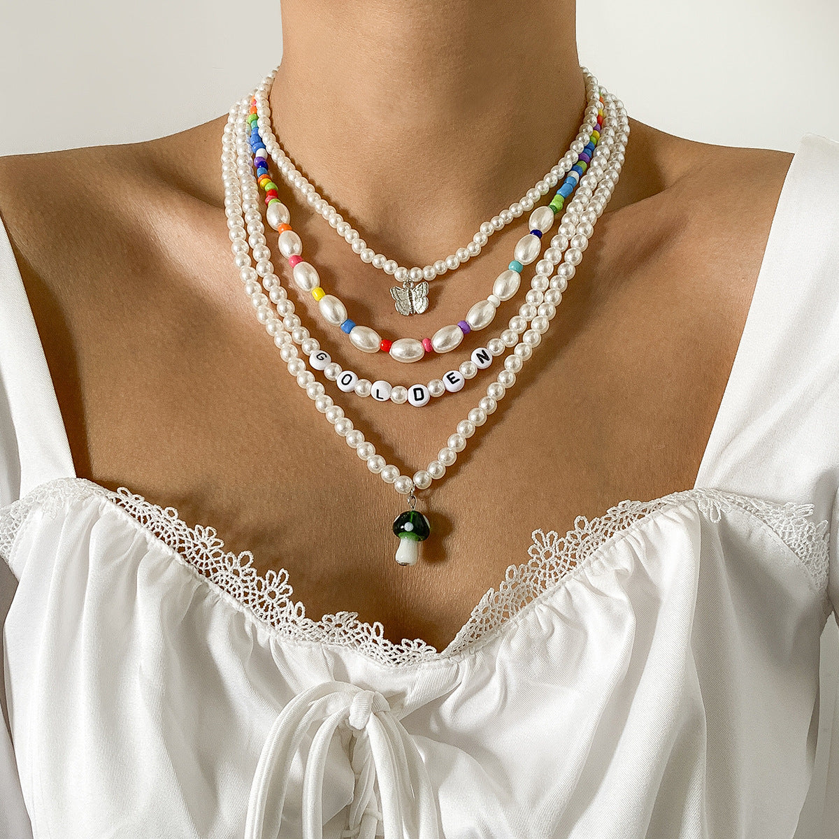 Planderful Butterfly Necklace Creative Mix And Match Multi Mushroom Beaded Pearl Letter Statement For Women Vienna Verve