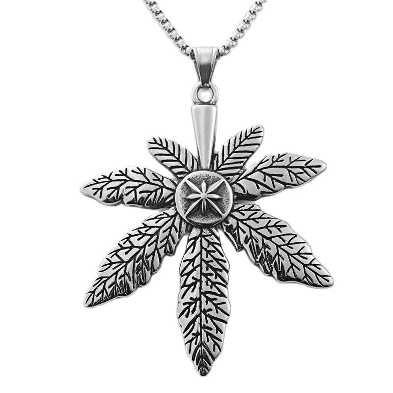 Personalized Punk Titanium Steel Maple Leaf Pendant Necklace for Men - Retro Trendy Design