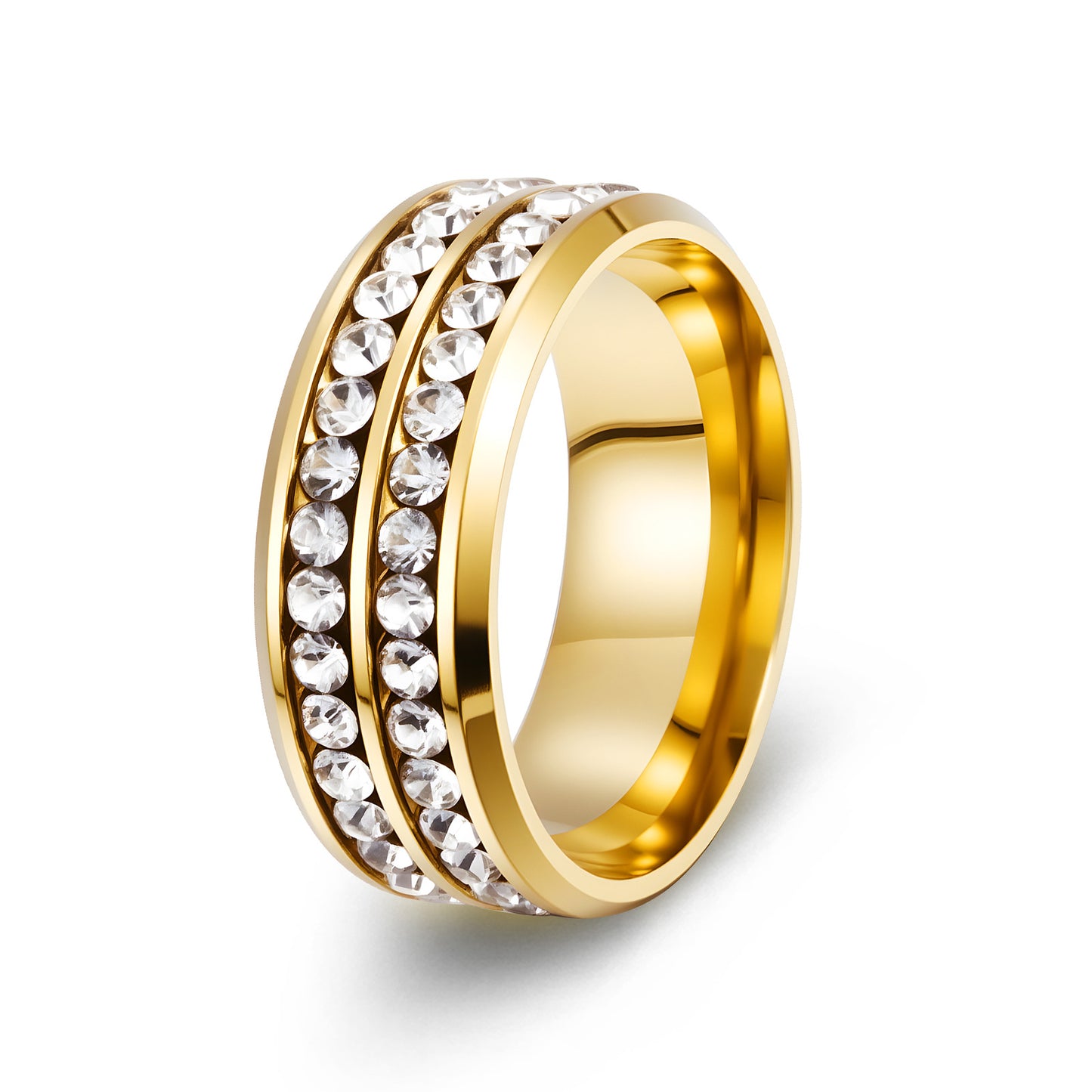 Planderful Premium Titanium Steel Zircon Ring Everyday Genie Double Row Unisex Jewelry
