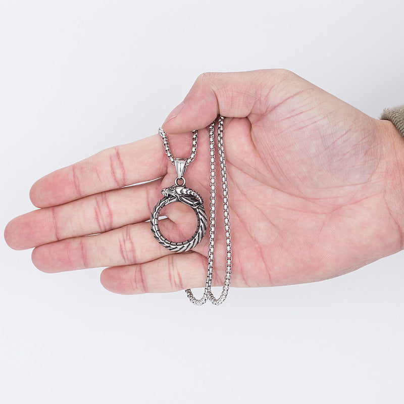 Steel Necklace – Statement Dragon Pendant For Him