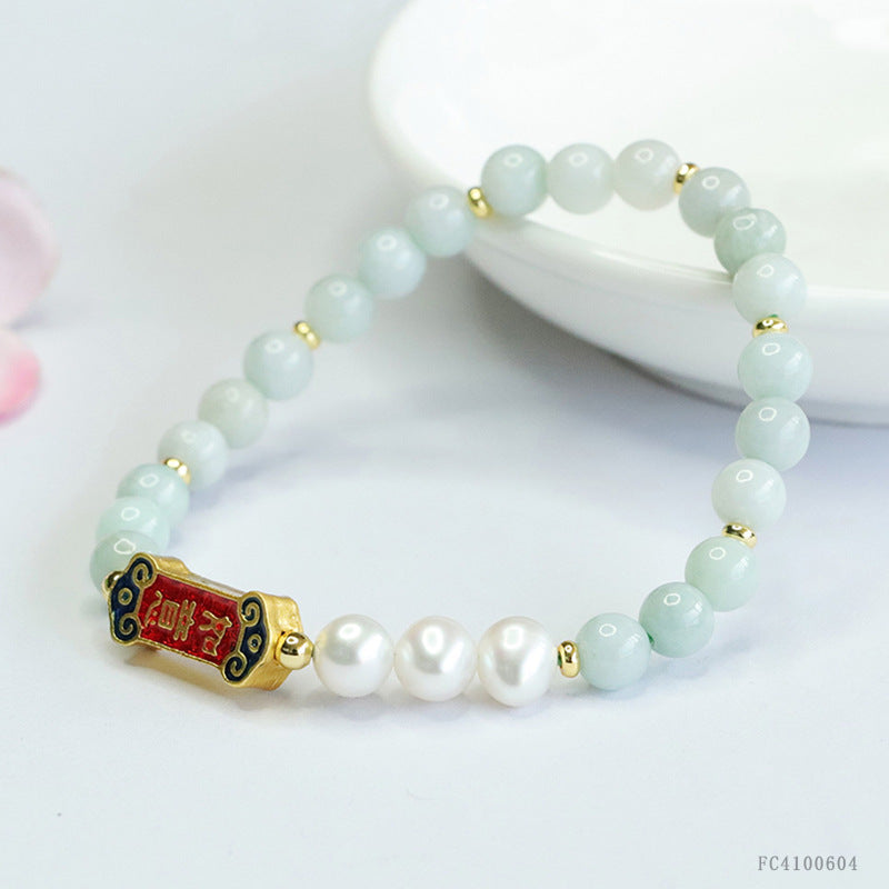 Jadeite Ruyi & Pearl Beaded Bracelet