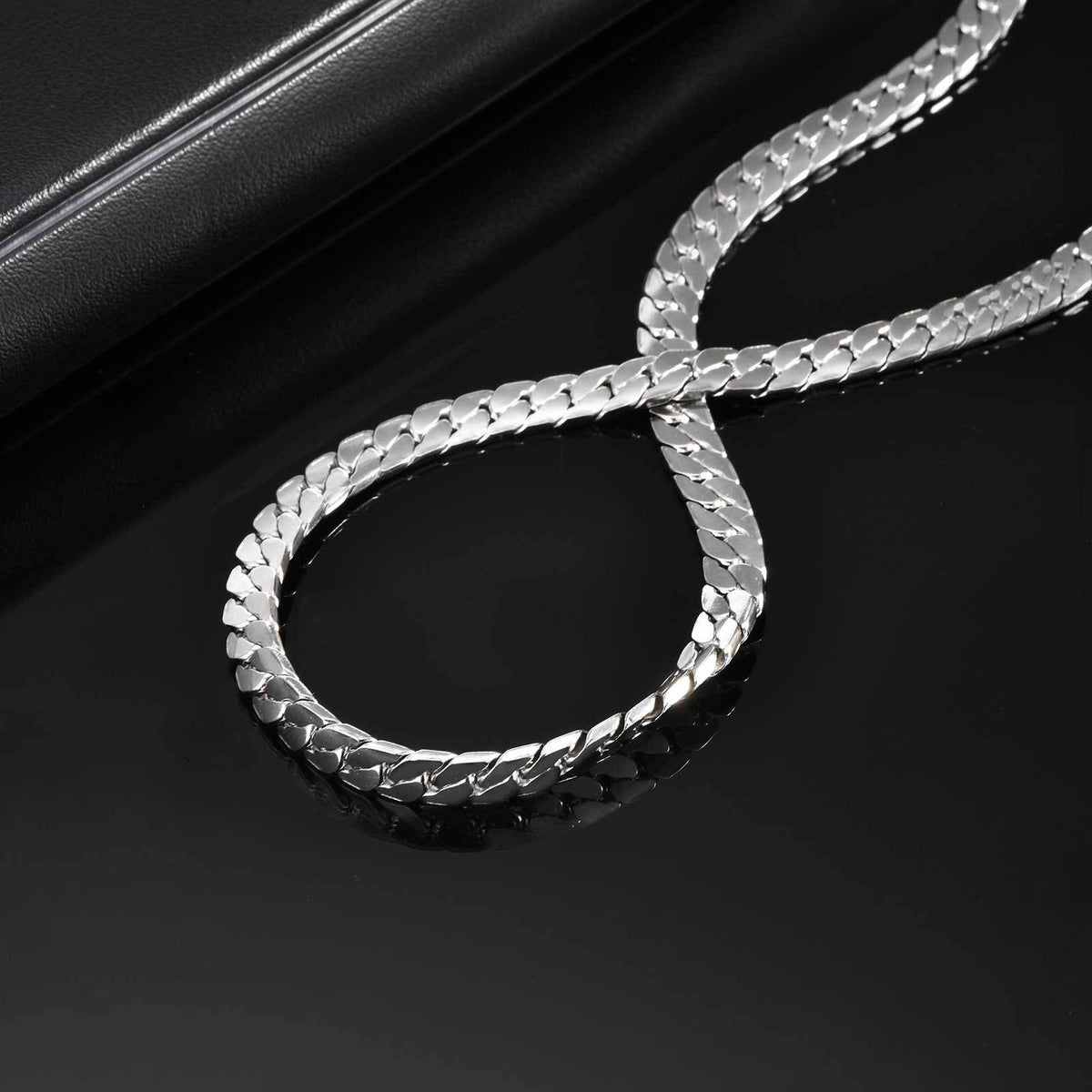 Stainless Steel Flat Four-Sided Encrypted Nk Chain Necklace Black Boys