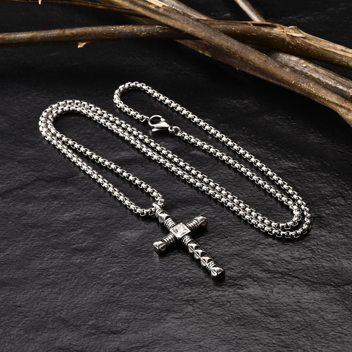 Cross Zircon Stainless Steel Necklace for Men
