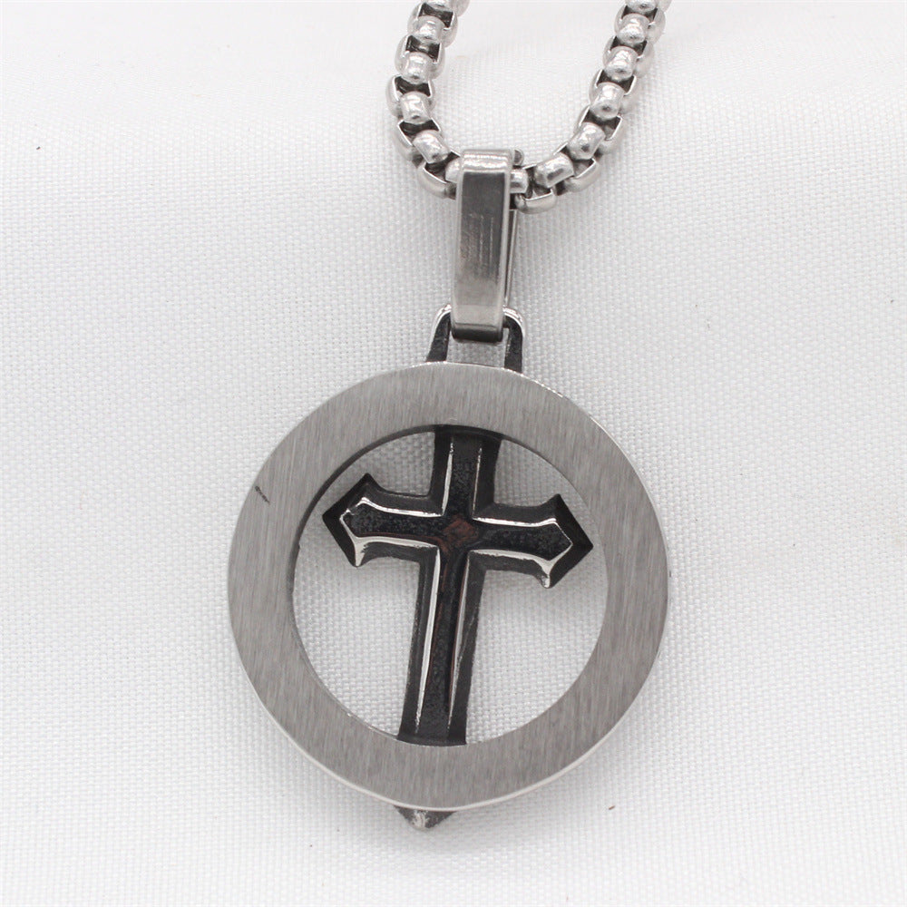 Planderful Everyday Genie – European and American Retro Cross Men’s Titanium Steel Pendant Necklace