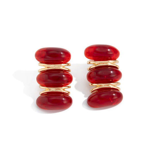 Planderful Red Resin Gem Stud Earrings For Women Vienna Verve Retro Geometric Statement Jewelry