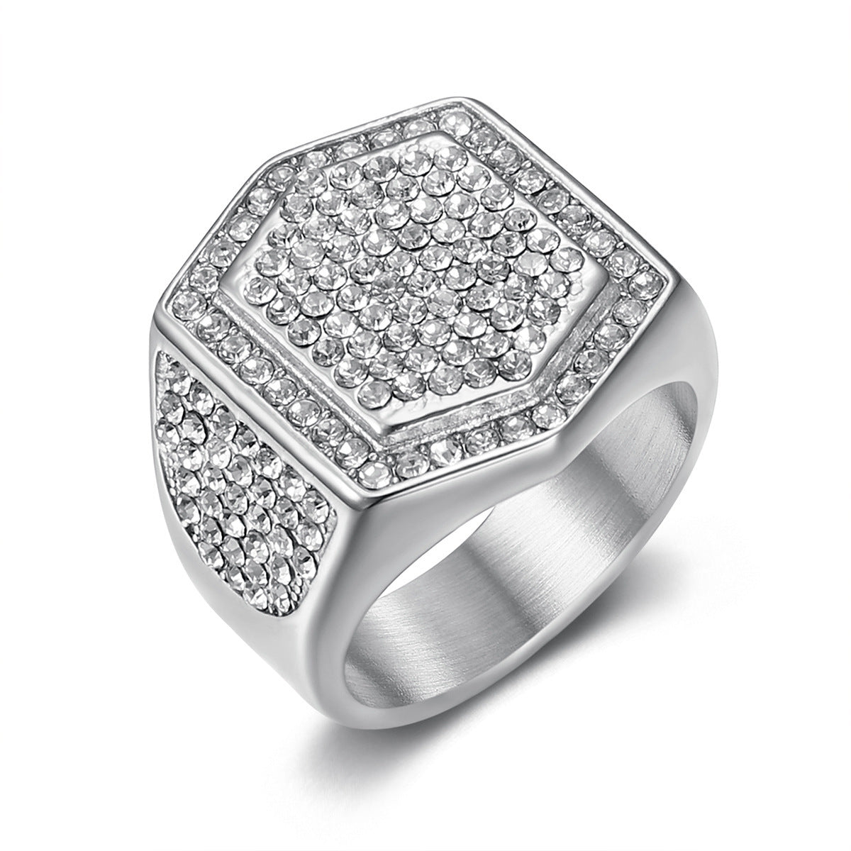 Planderful Everyday Genie Hip Hop Ring Stainless Steel Full Zircon Unisex Statement Jewelry