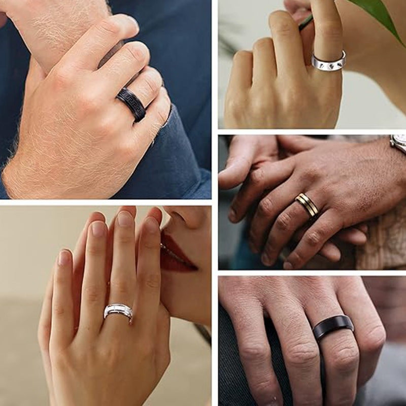 Titanium Steel Ring Set For Men And Women 16 Piece Unisex Anxiety Relief Decompression Jewelry Planderful Collection