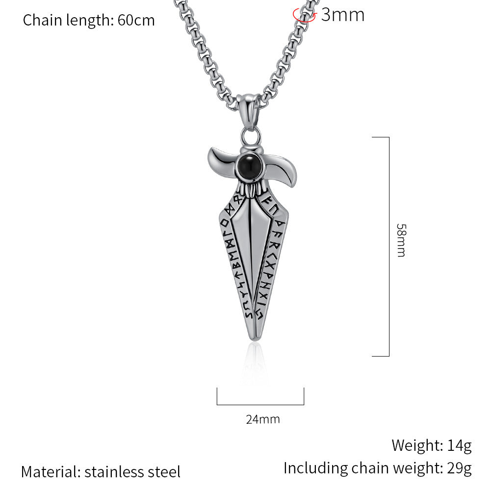 Planderful Viking Spearhead Necklace Titanium Steel Mens Jewelry Nordic Retro Style Bold Statement