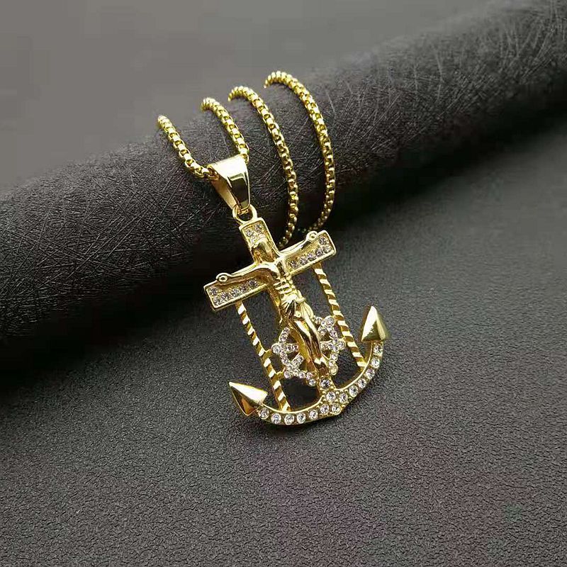 Planderful Everyday Genie Gold Plated Anchor Cross Necklace For Hip Hop Streetwear Fans