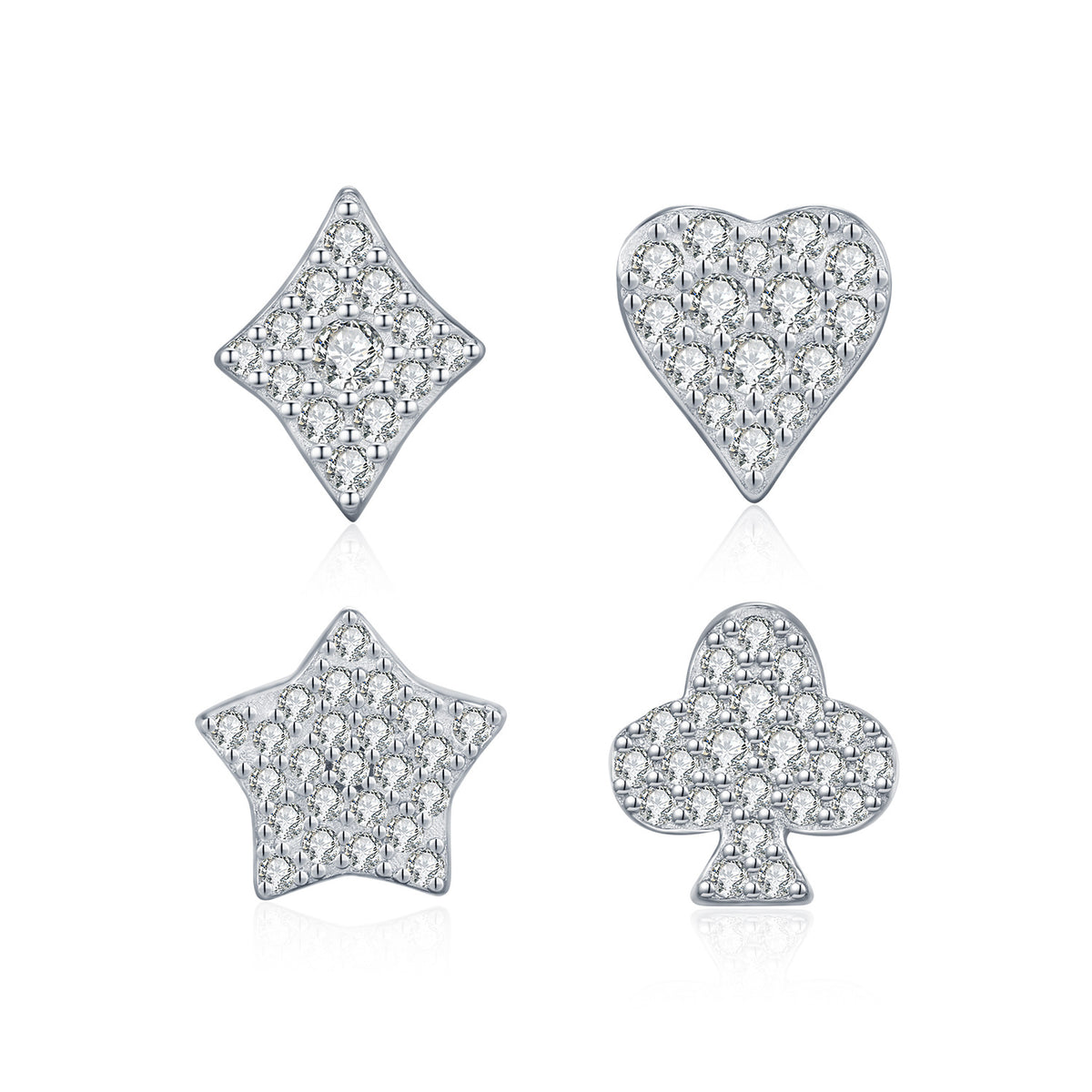 925 Sterling Silver Playing Card Moissanite Stud Earrings