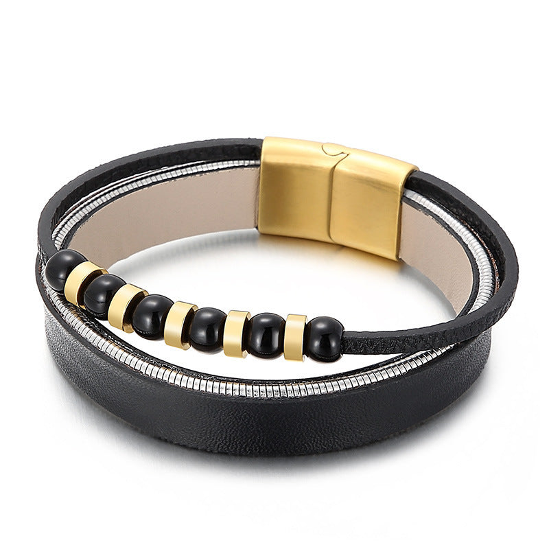 Planderful Genie Mens Leather Double Layer Bracelet