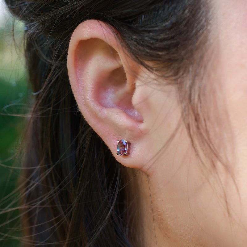 Planderful Jewelry Alexandrite Earrings In Sterling Silver S925 Elegant Stud Jewelry