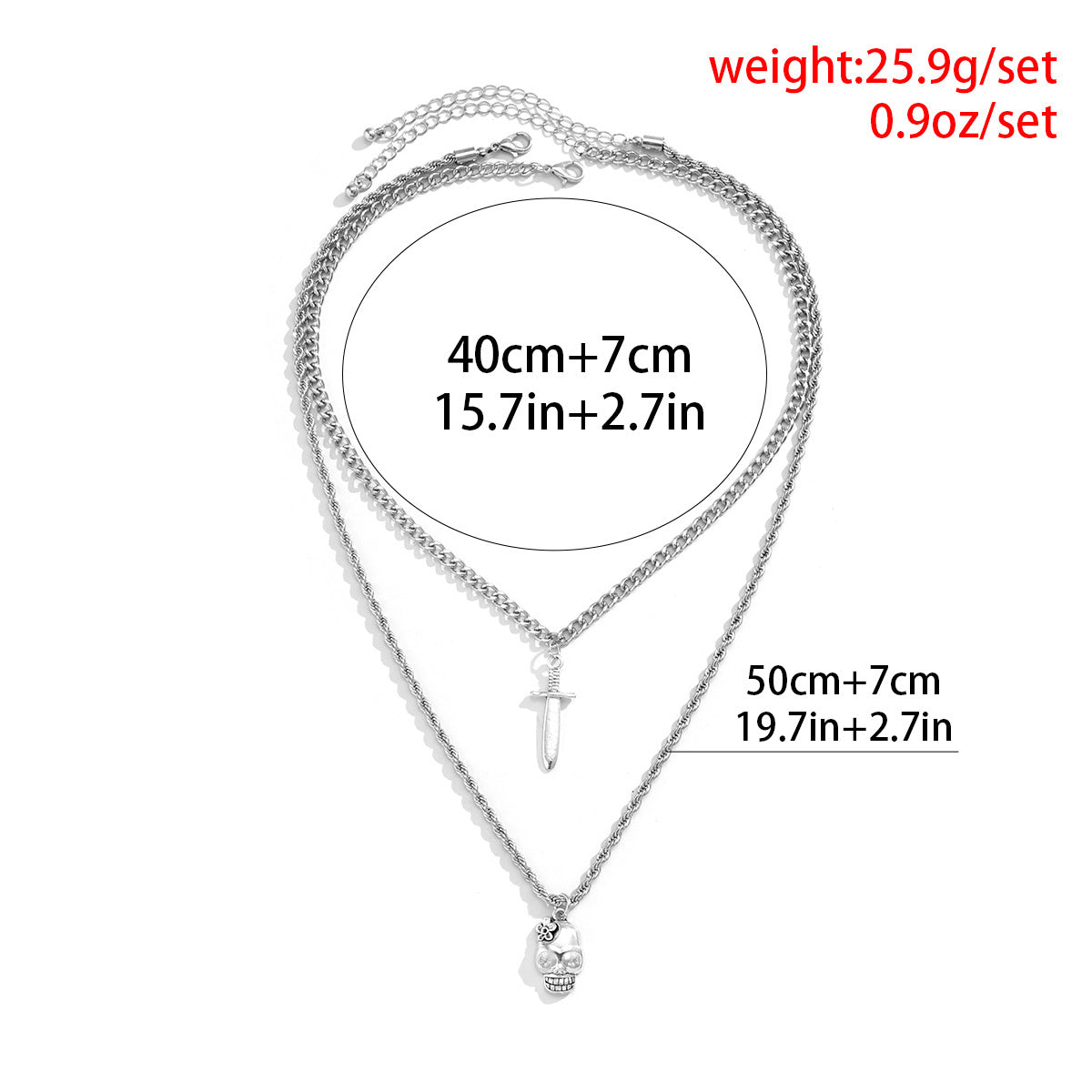 Planderful Dagger Skull Double Necklace Vienna Verve Metal Jewelry For Women Bold Geometric Statement