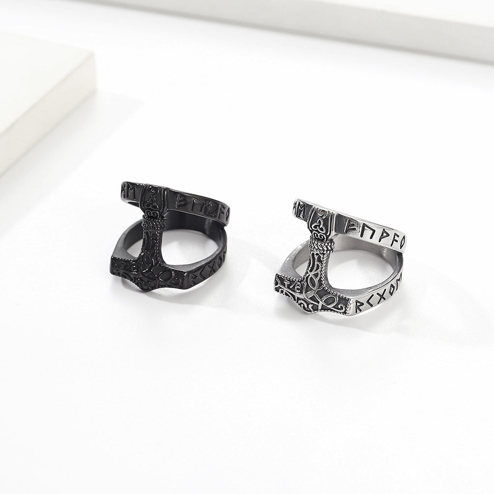 Planderful Thors Hammer Ring For Men Viking Nordic Titanium Steel Triangle Knot Wrench Inspired Jewelry Size 8 12 Bold