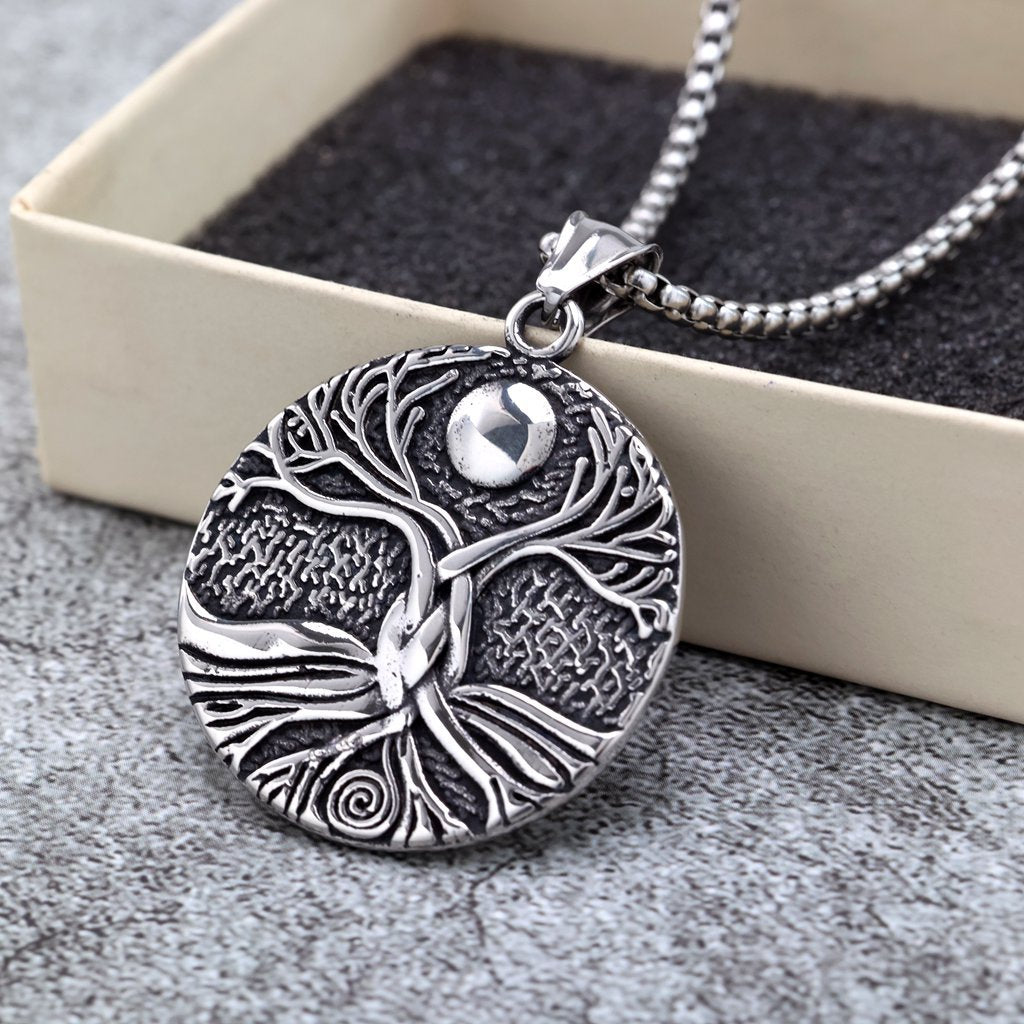 Planderful Unisex Viking Tree Of Life Double Sided Pendant Necklace Premium Stainless Steel For Men And Women