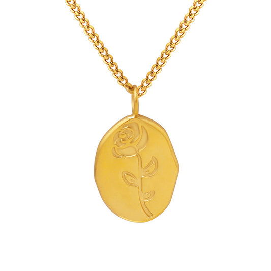 Elegant Rose Pendant Necklace with Titanium Steel 18k Gold Plated Chain