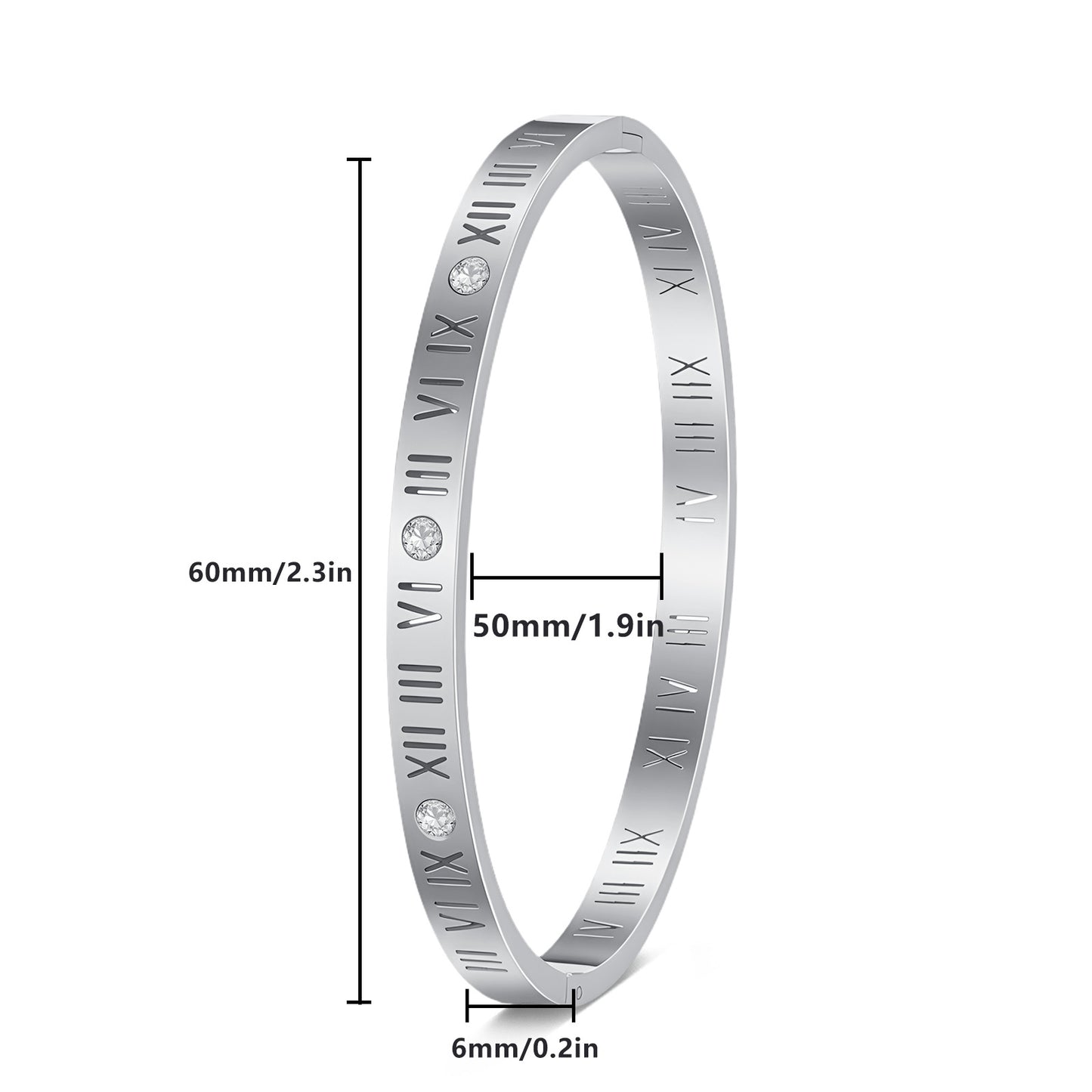 Planderful Roman Numeral Bracelet Titanium Steel 6mm Hollow Durable Unisex Fashion Accessory