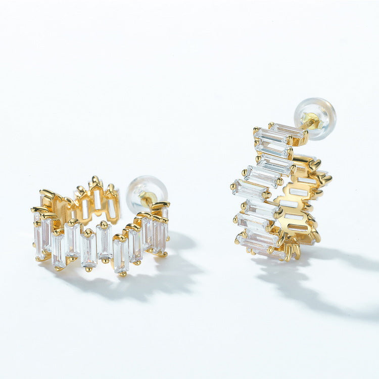 S925 Sterling Silver Gold-Plated Geometric Stud Earrings
