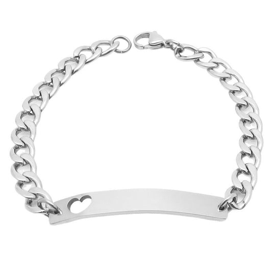 Love Curved Bar Neutral Style Bracelet Layered Cuban Chain Heart-Shaped Titanium Steel