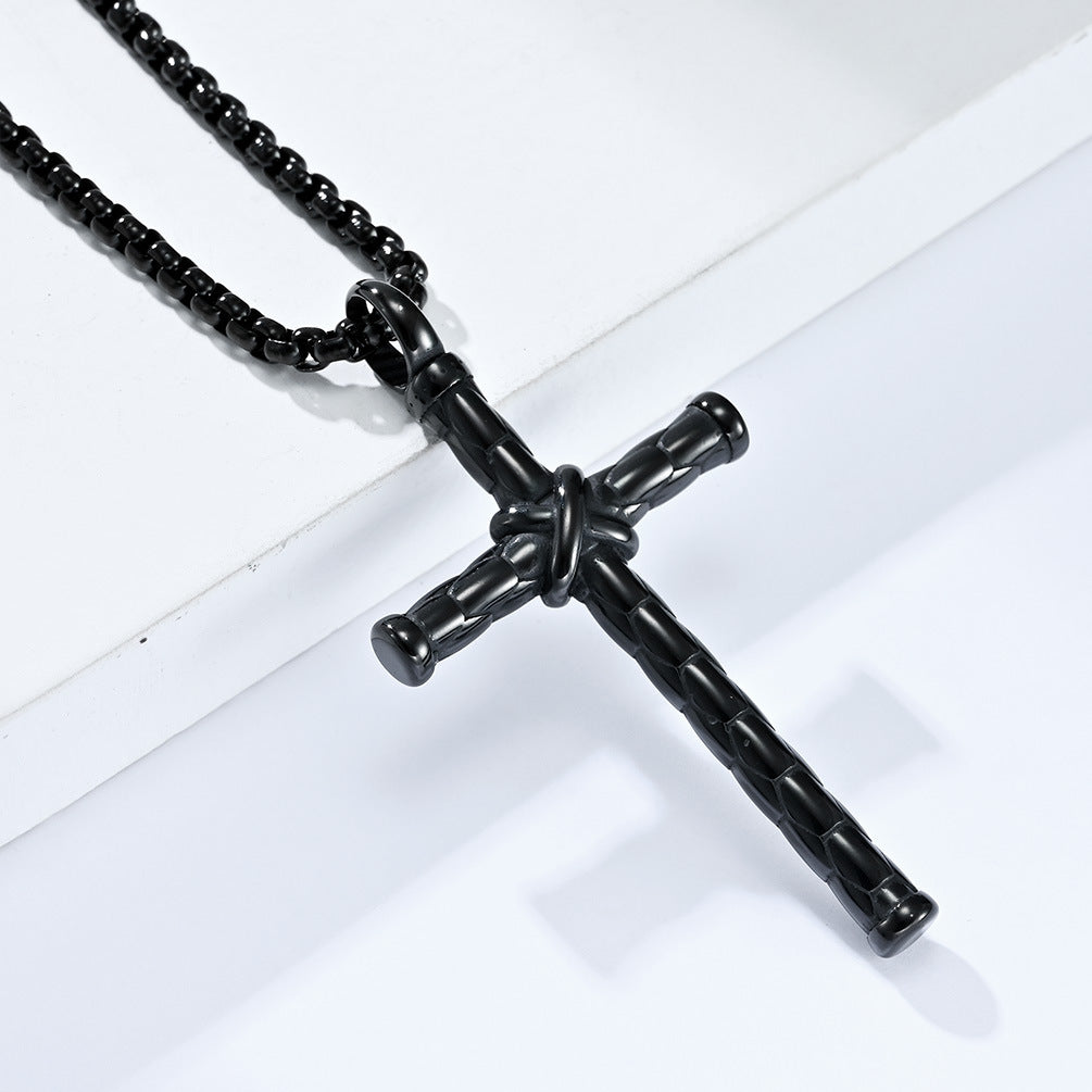 Planderful Men Cross Necklace Rope Knot Titanium Steel Pendant Jewelry Timeless Retro Style For Men