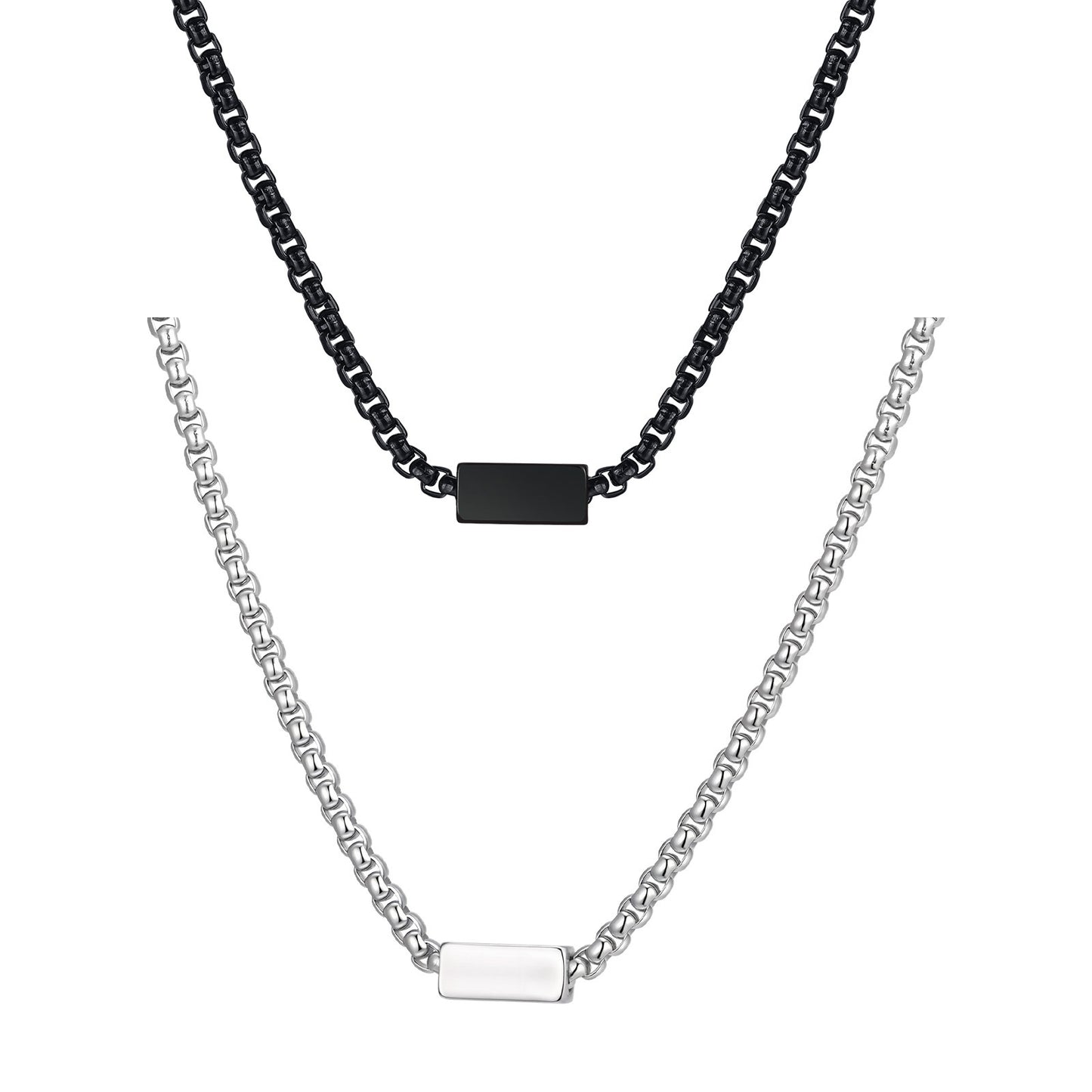 Men's Stainless Steel Square Pearl Chain Square Necklace