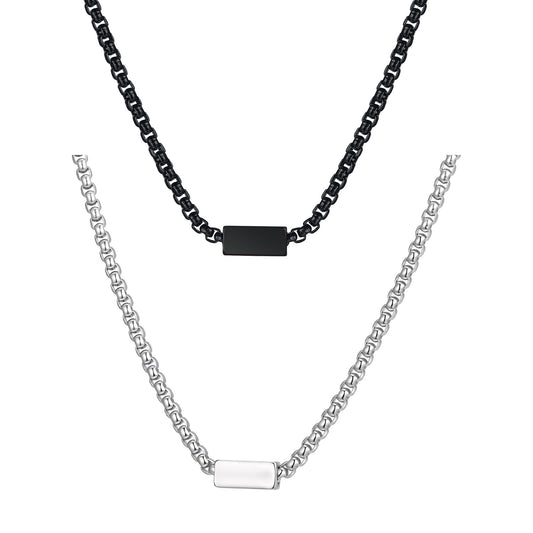 Men's Stainless Steel Square Pearl Chain Square Necklace