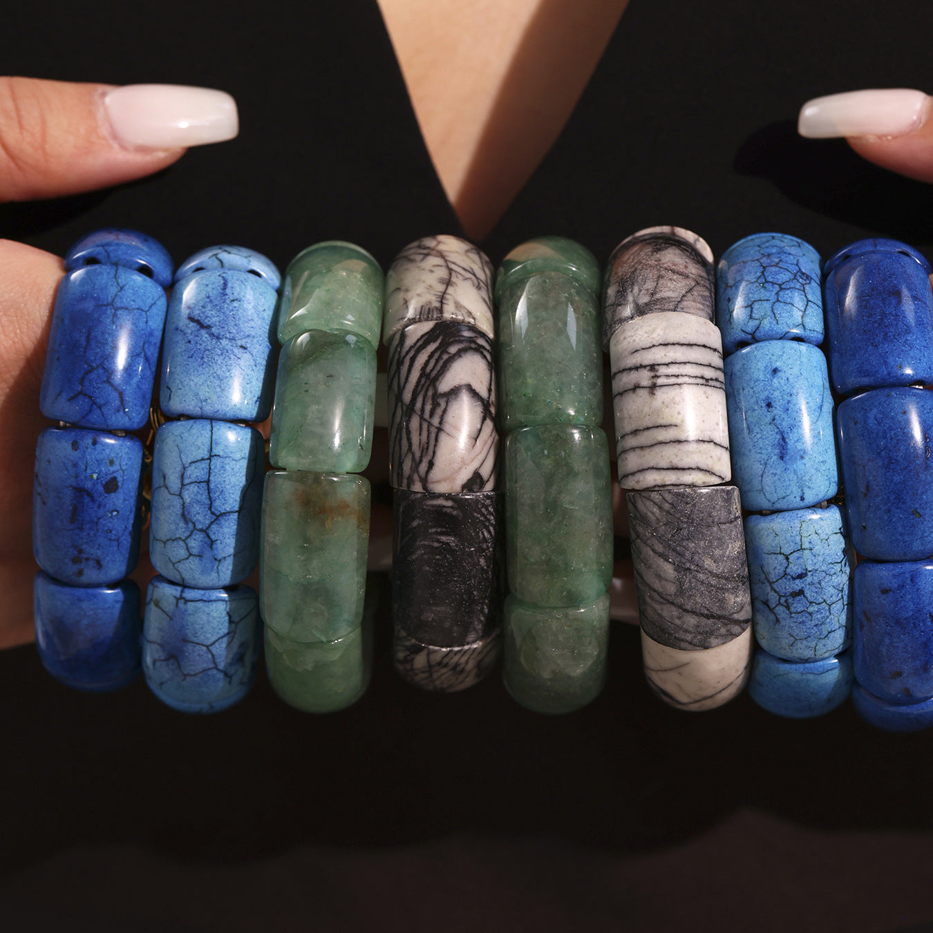 Planderful Jadeite Green Smudged Elastic Bracelet For Women