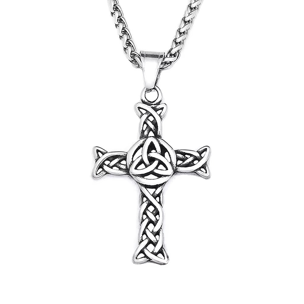 Planderful Kettle Knot Cross Necklace For Men Hollow Titanium Steel Pendant Norse Legacy