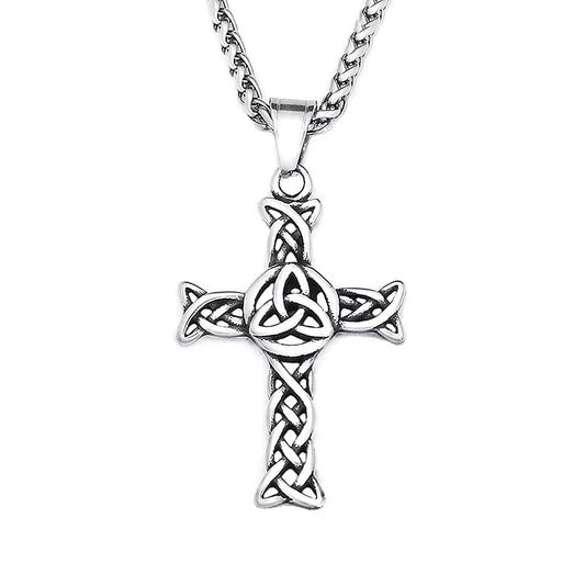 Planderful Kettle Knot Cross Necklace For Men Hollow Titanium Steel Pendant Norse Legacy