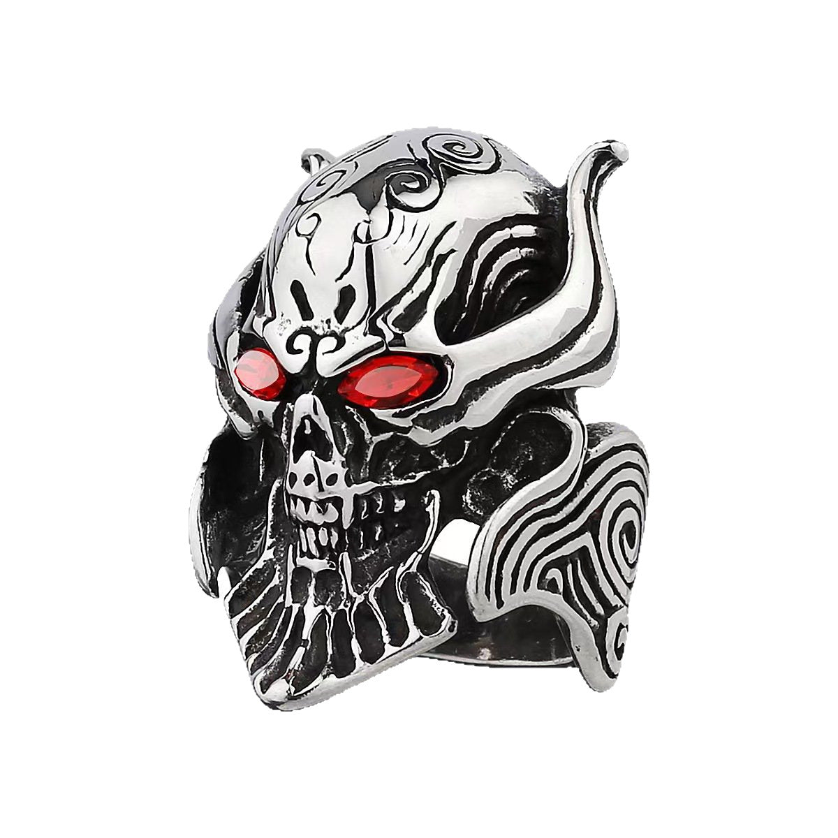 Planderful Mens Skull Ring Stainless Steel Retro Domineering Punk Hollow Skull Design Statement