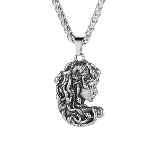 Planderful Medusa Necklace Stainless Steel Snake Pendant For Men Bold Greek Myth Jewelry Gift