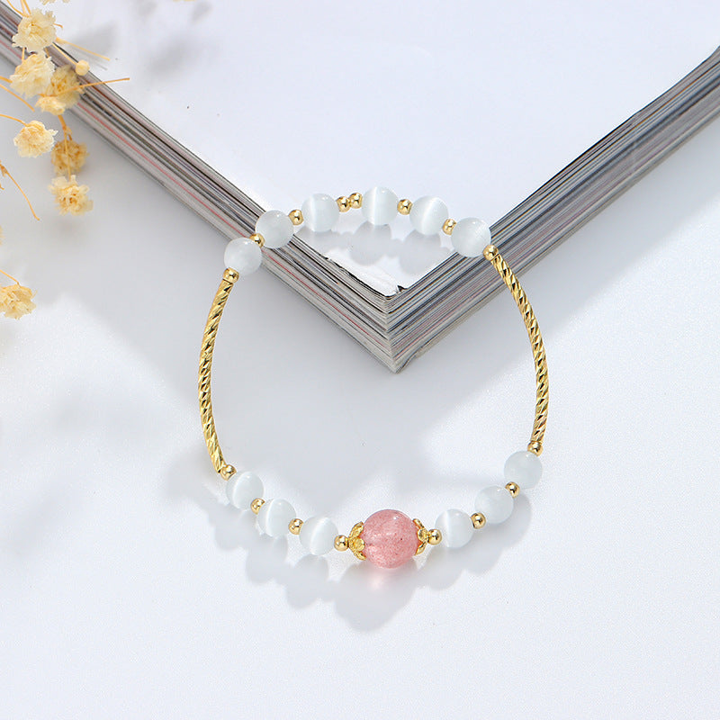 Strawberry Opal Crystal Sterling Silver Bracelet - Fortune's Favor Collection
