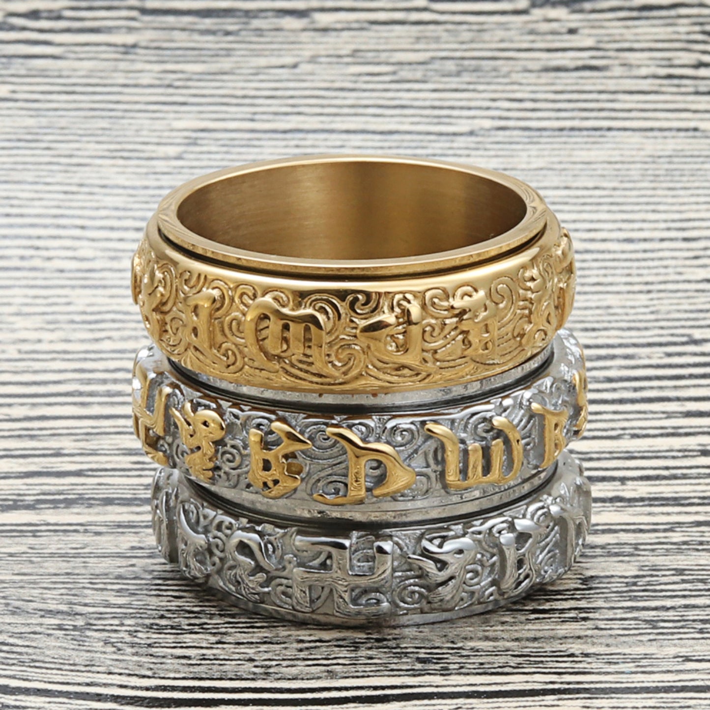 Titanium Steel Rotating Mantra Ring for Men - Retro Punk Style with Six Characters