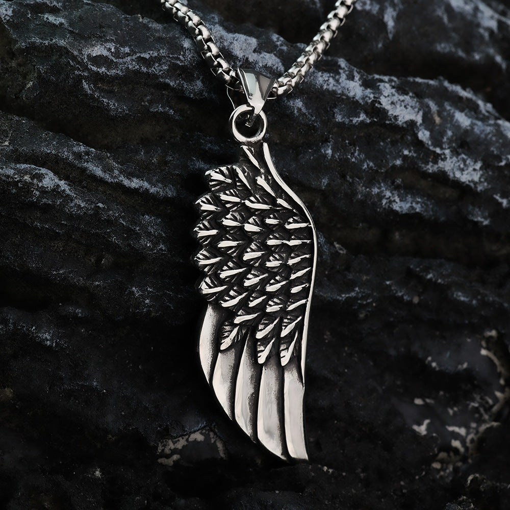 European And American Retro Wings Titanium Steel Necklace for Men
