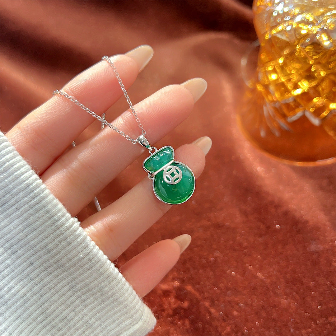 S925 Sterling Silver Chalcedony Lucky Bag Necklace Gift
