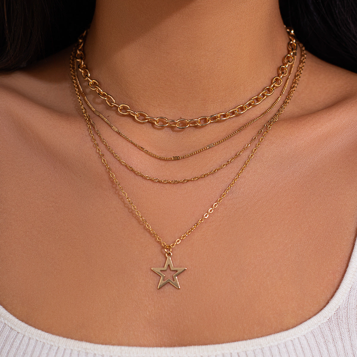 Star & Cross Layered Pendant Necklace