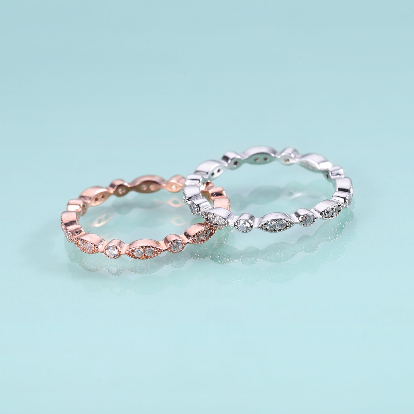 European and American Cross-Border S925 Silver-Plated Moissanite Stacked Wedding Ring