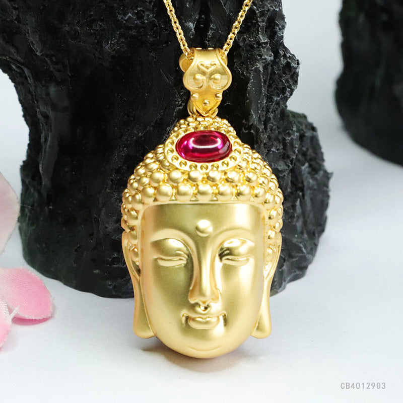 Lab-Grown Ruby Guanyin Pendant — No Chain