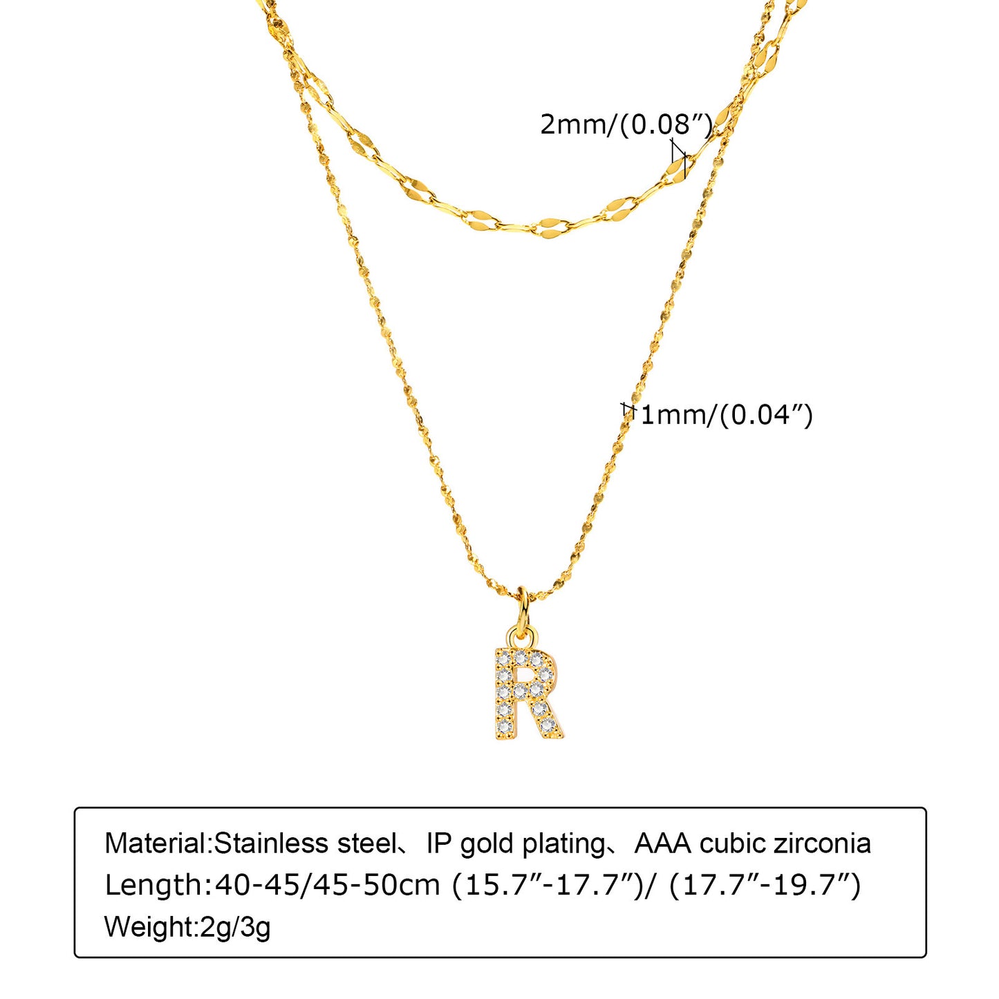 Stainless Steel 26-Letter Zircon Necklace Set for Summer Fashion