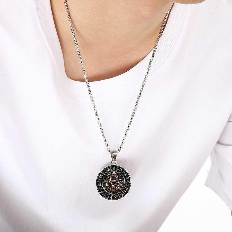 Planderful Men Double Sided Nordic Rune Pendant Titanium