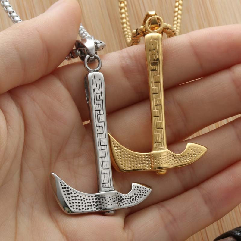 Titanium Steel Punk Axe Pendant Necklace for Men - Retro Trendy Design by Planderful