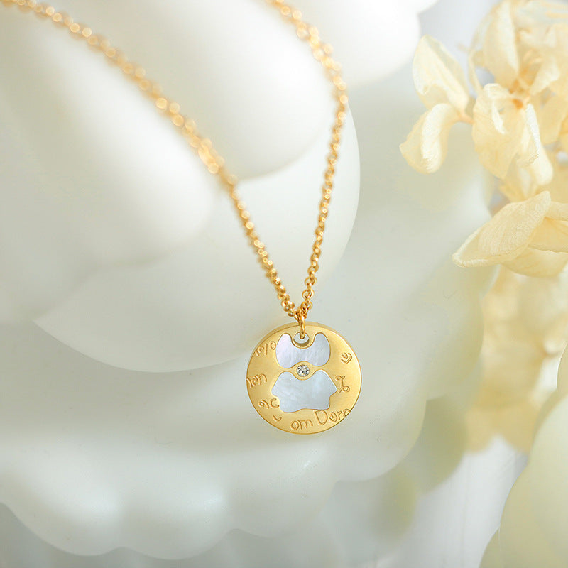 Cute Bear Pendant Necklace with Zircon Inlay and 18K Gold Plating